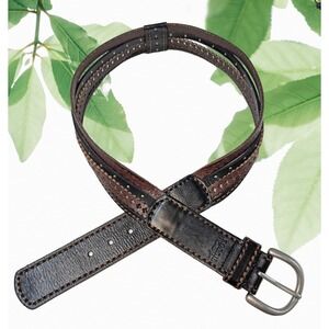 Fossil Real Leather Sz M Vintage Y2K Belt Women Brown Black Silver Buckle